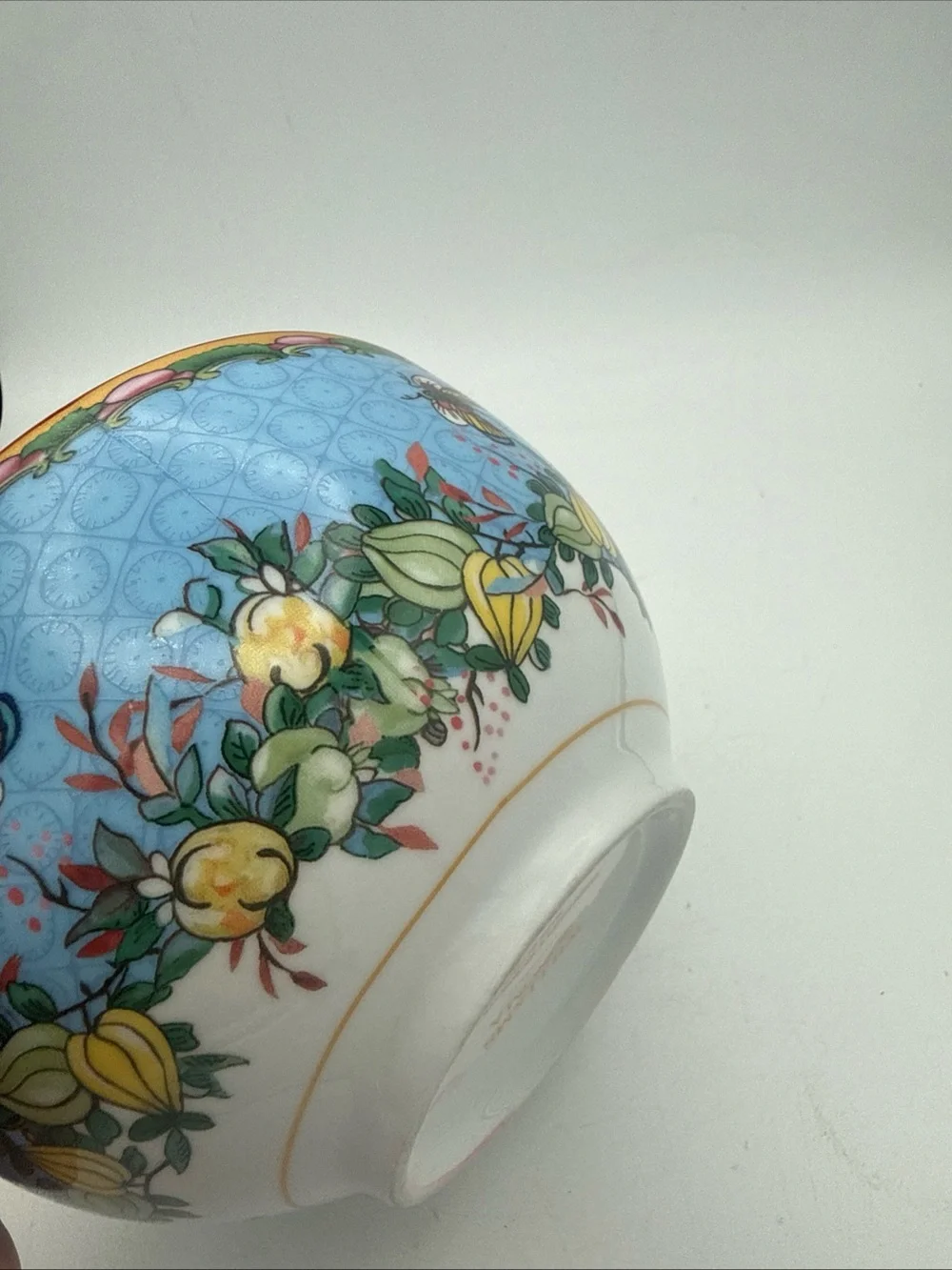 Williams Sonoma Blue Floral Butterfly Ceramic Bowl
